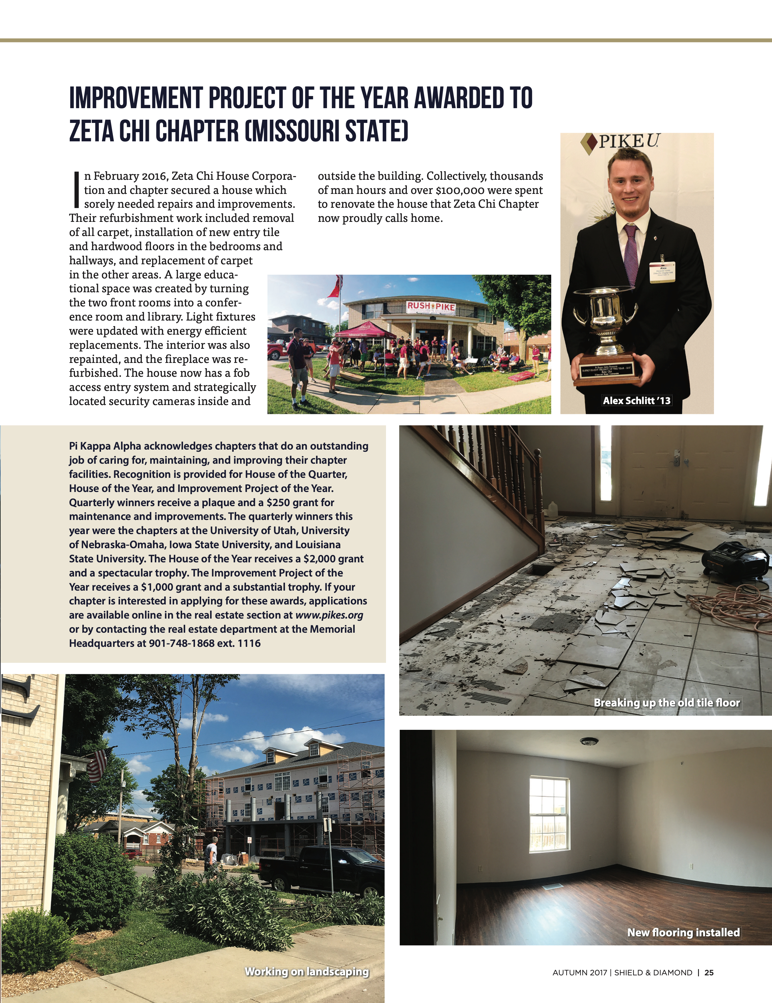 Chapter Housing: Improvement Project of the Year Awarded to Zeta Chi Chapter (Missouri State), Autumn 2017